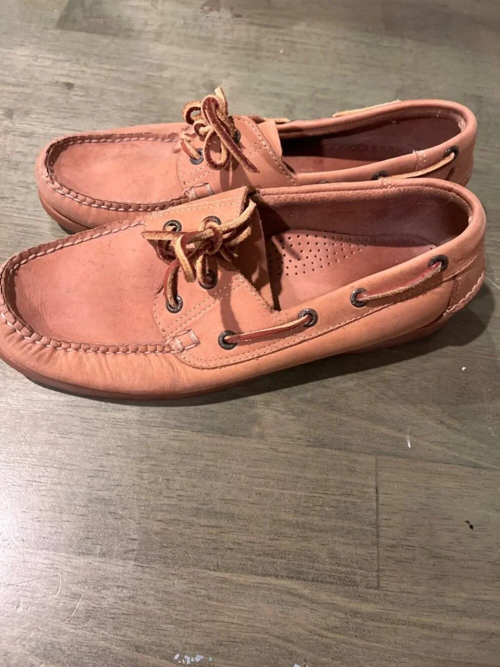 Mens L.L.Bean Tan Leather Deck Shoes Size 9 D Boat Style Casual Loafers Made In